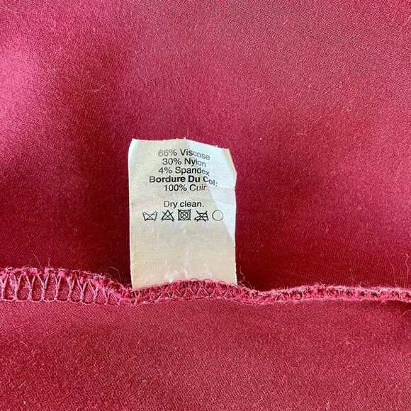 Madewell Black Leather Trim Short Sleeve Skater Mini Dress in Burgundy Red XS - Picture 7 of 12